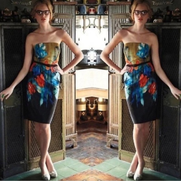 Anthropologie Moulinette Soeurs Watercolor Splashed Palette Strapless Dress 2 - Picture 2 of 8